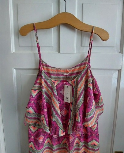 Tu Uk 18 rosa orange grün Träger Maxi Cape Top Kleid Sommer Urlaub Strand - Bild 3 von 8