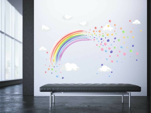ACUARELA PASTEL arco iris y manchas pegatinas de pared calcomanía arte decoración niñas dormitorio - Imagen 4 de 5