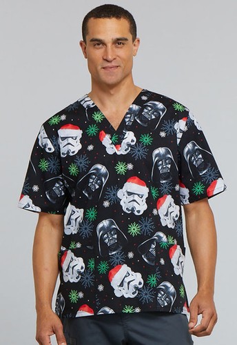 Star Wars Cherokee Scrubs Tooniforms Christmas Unisex V Neck Top TF606 SRMS - Picture 1 of 6