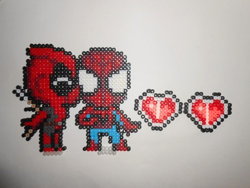 Superheroes Perler Beads Deadpool Kissing Spiderman Cake Topper Decor Gift - Picture 9 of 10