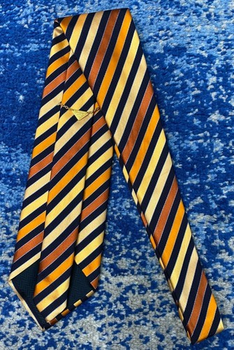 Vitaliano Pancaldi Blue Navy Orange Bias Stripes Silk Cotton Necktie Italy - Picture 3 of 6