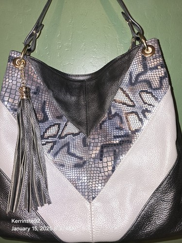 Zooler Soft Serpentine Printed Genuine Leather Chevron Hobo Bag Shoulder Purse - Picture 2 of 16