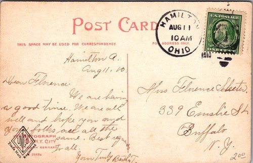 Postkarte Hamilton Ohio Miami River & High Street Bridge verschickt 1910 antik - Bild 2 von 2