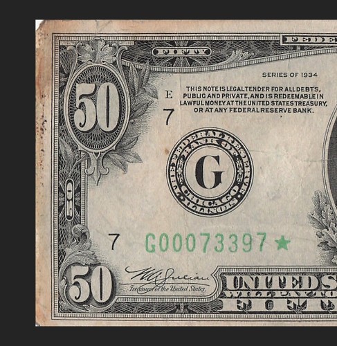 1934 Chicago Star Note Fifty Dollar Bill G00073397* Solid Star - Picture 4 of 11
