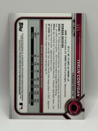 2022 BOWMAN CHROME DRADT - RED REFRACTOR YERLIN CONFIDAN 5/5 - Picture 2 of 2