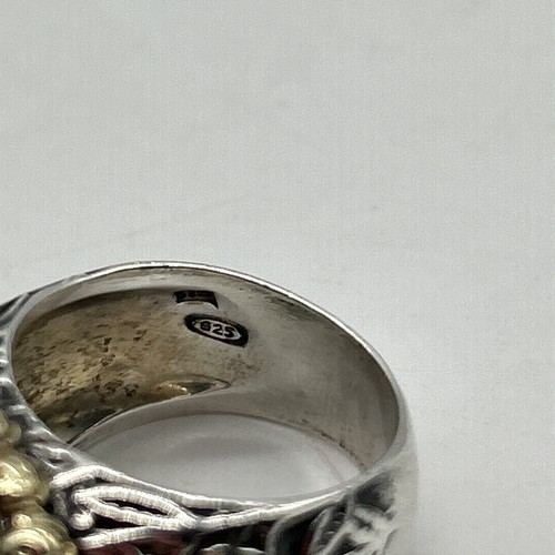 Anillo vintage de plata esterlina facetado cuarzo ahumado borde oro 14K dos tonos talla 7 - Imagen 6 de 13