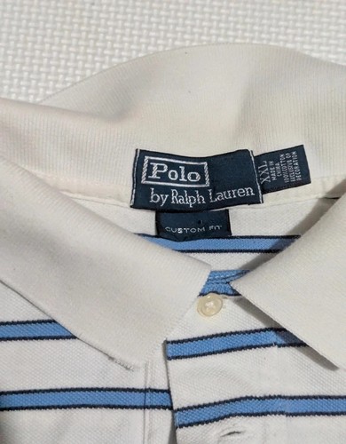 Vintage Polo Ralph Lauren Striped Polo – White & Light Blue – Size 2XL - Picture 3 of 7