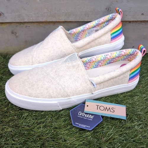 Toms Alpargata Fenix Women's UK 3.5 Oatmeal Two Tone Felt Nylon Rainbow Trainers - Picture 1 of 14