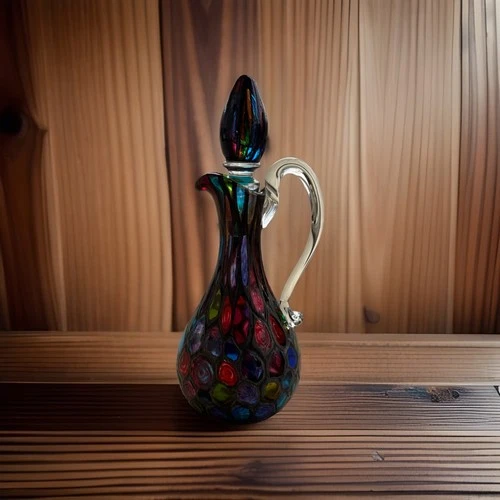 Murano Fratelli Toso Glass Metallic Black Murrine Pitcher With Stopper *Rare*