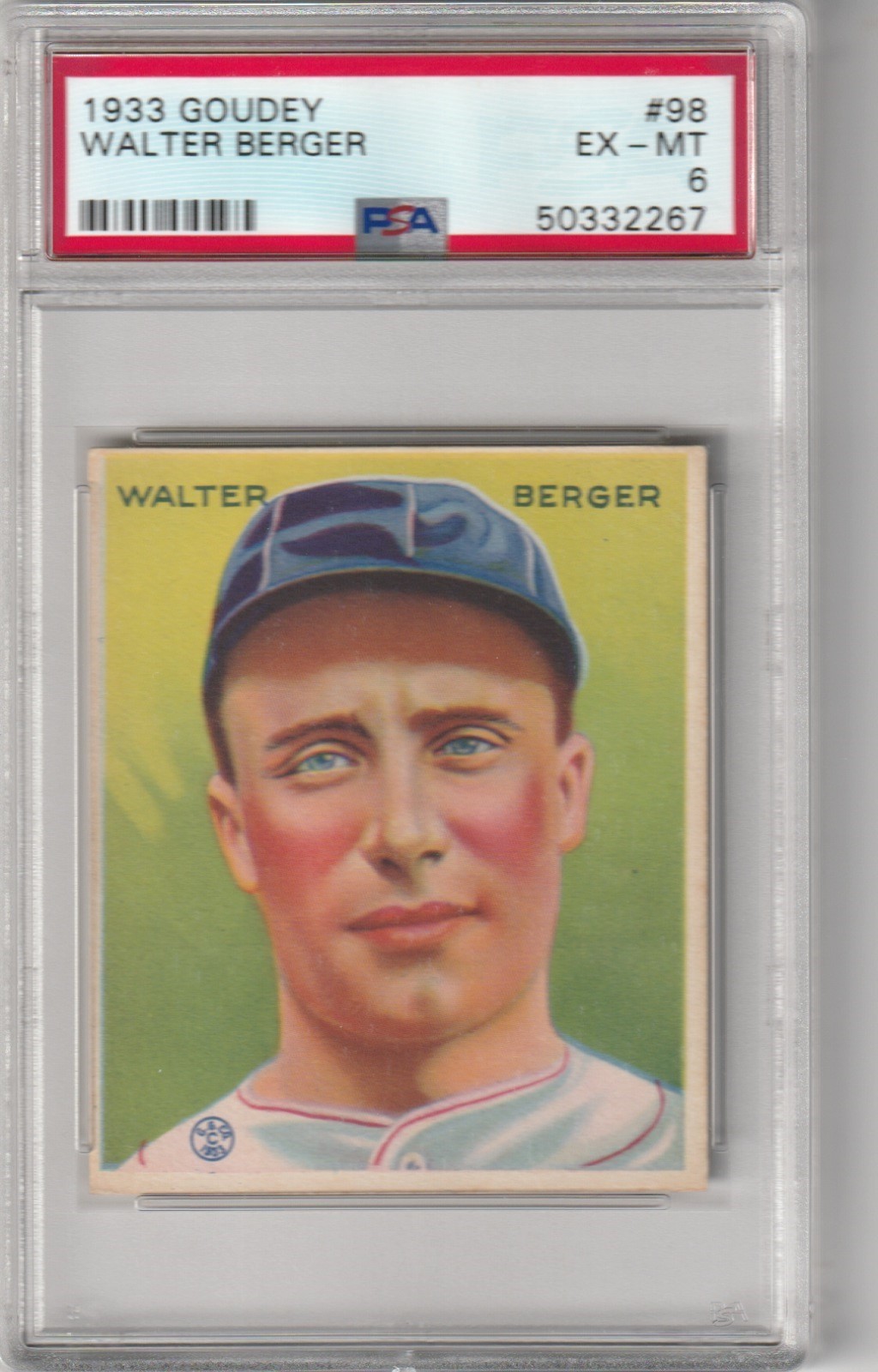 1933 Goudey Walter Berger #98, PSA EX-MT 6