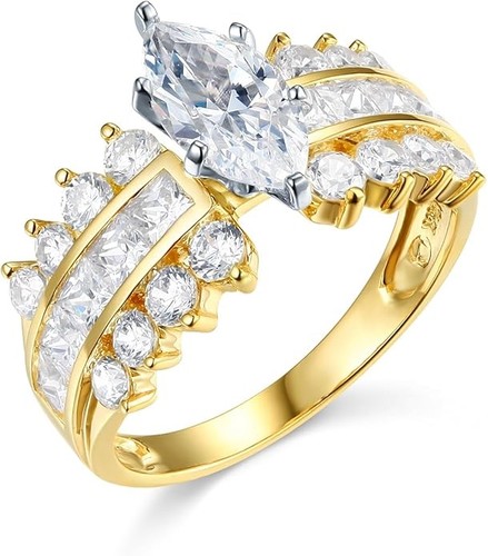 4 Ct Marquise Princess Round Cut Solid 14K Yellow Gold Engagement Wedding Ring - Picture 1 of 3