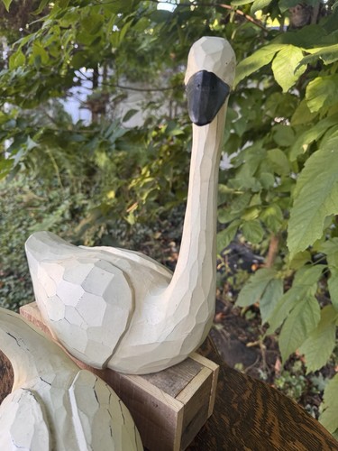 Coppia di cigni vintage - esca arte legno dipinto/resina pesante splendida cava 13" - Foto 3 di 10