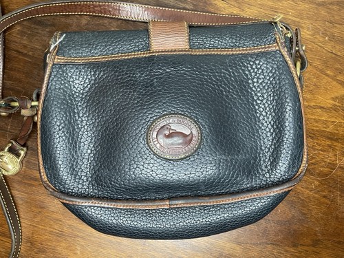 Dooney & Bourke Vintage Black Pebble Leather Brown Trim Spectator Crossbody Bag - Bild 2 von 19