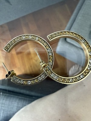 Completedworks Gold Crystal Open Hoop Earrings Champagne Clear Stones