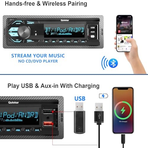 Single DIN Multimedia Car Stereo Radio,7 Character LCD,Bluetooth with Hands - Photo 4 sur 7