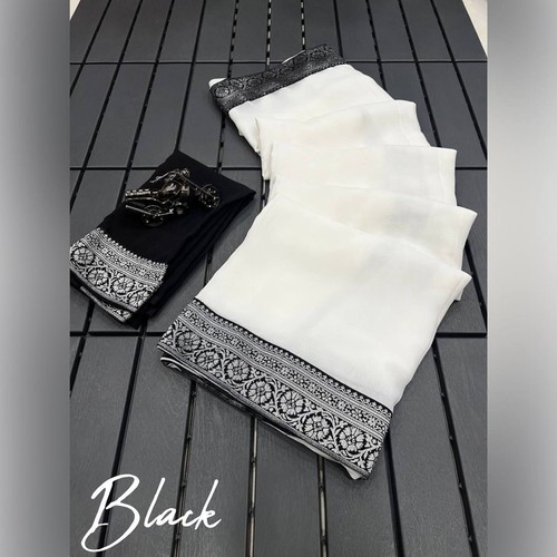 Lanzamiento Nuevo Sari Pure Georgette con Blusa de Diseñador para Mujeres y Niñas - Imagen 12 de 17