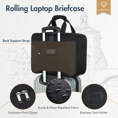 Rolling Laptop Bag - Rolling Laptop Briefcase on Wheels for Women/Men Fits Up... - Picture 7 of 7