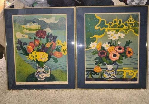 Par de Litografías Guy Caronte Edición Limitada Firmadas Y #'d 27"X22" Enmarcadas