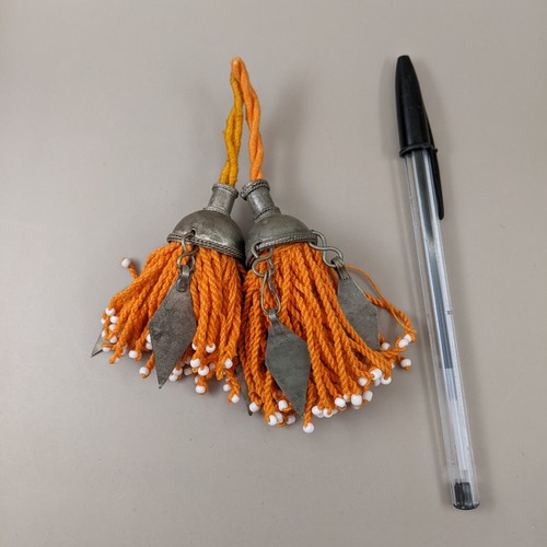 Turkmen Tassels Unique Vintage Tops Pointy Dangles Pair Saffron Yellow (15162) - Picture 2 of 4