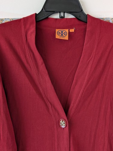 Tory Burch Women’s V Neck Cotton Simone Cardigan In Logo Button Size Large - Picture 2 of 10