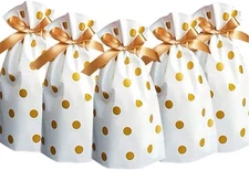 24 Pk Gold Plastic Drawstring Treat Bags Candy Goodies Party Favor