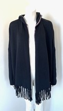 Johnny Was Black Hooded Fringe Poncho Cardigan Sweater Size M NWT 398