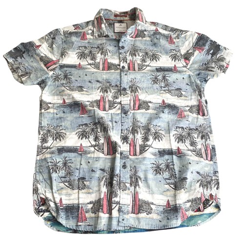 Denim & Flower Hawaiihemd Medium Surfbretter Palmen Segelboote Reverse Print - Bild 1 von 6