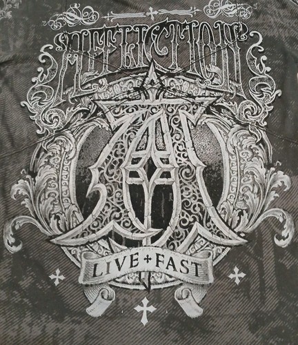 Affliction Live Fast Fleur De Lis Shirt USA Made Rare Mens Sz Medium Black Goth - Bild 4 von 8