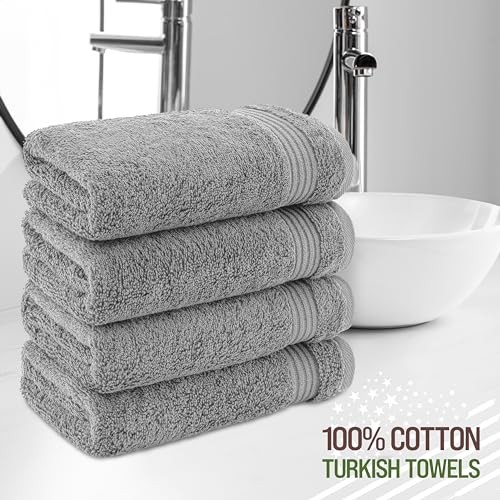 Hand Towels for Bathroom Set of 4, 100% Cotton Hand Towels 4 Pack Light Grey - Imagen 4 de 5