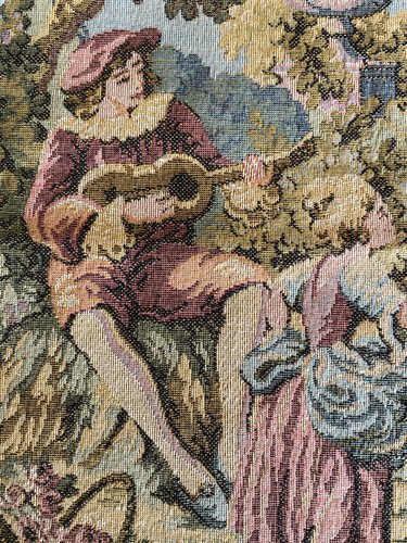 Vintage Baroque Tapestry Gobelin Wall Hanging Lovers 12x12 Made In France - Picture 22 of 23