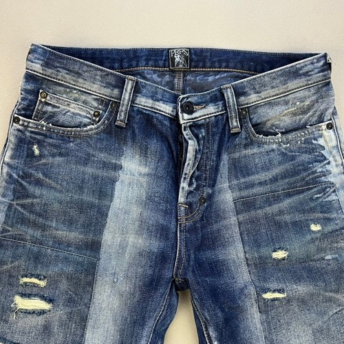PRPS Jeans Mens 31 Blue Denim Demon Slim Straight Leg Stone Wash Distressed - Picture 2 of 16