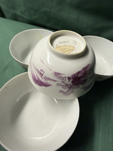 Old Chinese Carmine red porcelain 4 bowls with elegant Scenic drawing - Picture 2 of 7