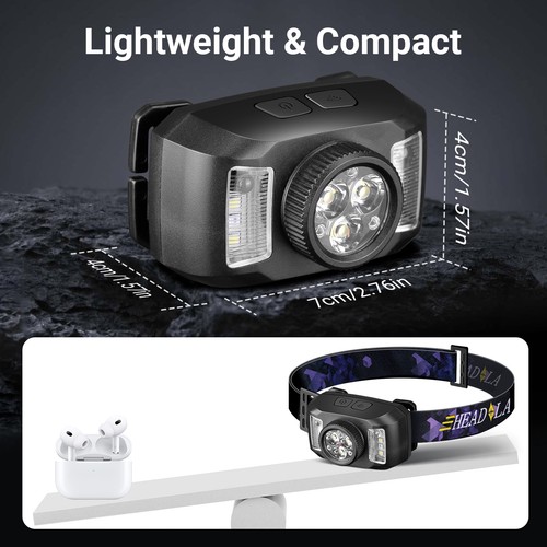 1-2PC USB Rechargeable LED Headlamp Motion Sensor Powerful Headlight Head Torch - Picture 10 of 14