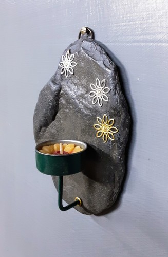 Handmade. Beach Stone Wall Hanging Candle Sconce. Star Themed Votive. Tealight. - Picture 1 of 6