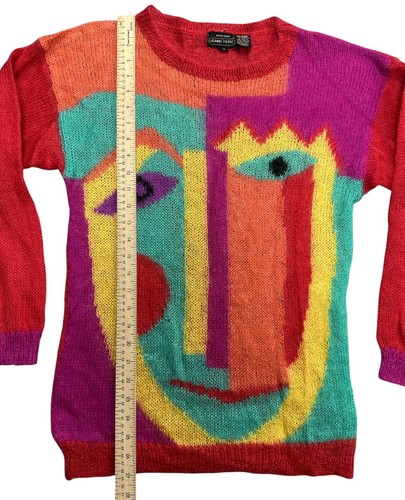 Vintage Renee Tener Jeanne Pierre Sweater Womens Medium Abstract Face Graphic 90 - Picture 2 of 6