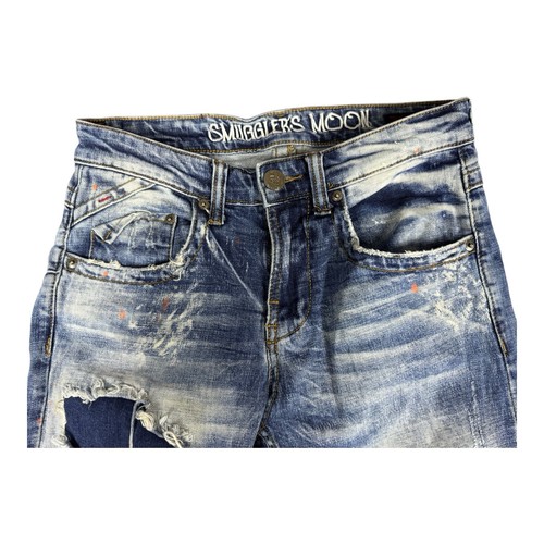 Smugglers Moon Men Speak Easy Tred Carefully Distressed Denim Jean Size 28x31 - Picture 3 of 19