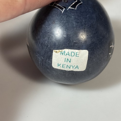 Soapstone Carved Egg Blue with Black Designs Made in Kenya - Picture 5 of 7