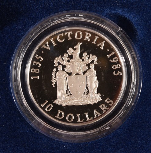 Silbermünze Australien 1985 10 $ PP - State Series - Victoria 150 Jahre - Bild 2 von 3