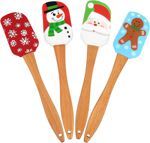 Christmas Silicone Spatula, Set of 4, Christmas Spatulas with Wooden Handle for  - Picture 1 of 12