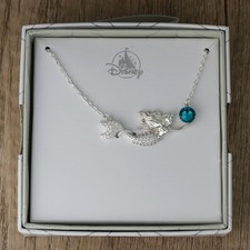 New Disney Store Ariel The Little Mermaid Crystal Pendant Necklace - Silver Tone
