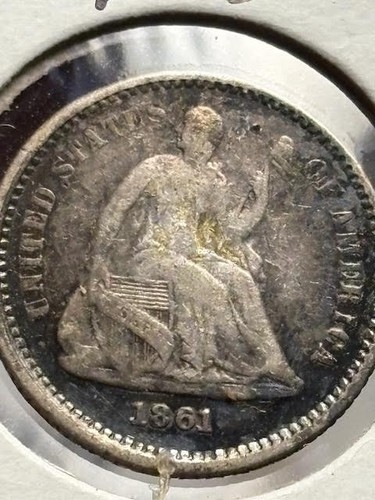 1861 Philadelphia Mint Silver Seated Liberty Half Dime - Picture 5 of 12