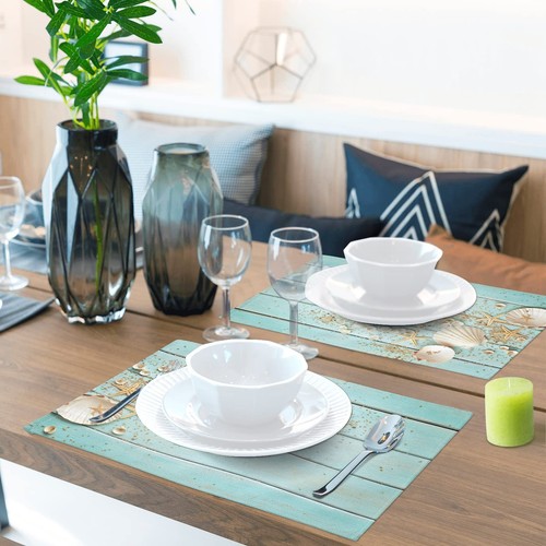Placemats Set of 4, Summer Beach Seashell Non Slip Linen Fabric Cotton Cloth ... - Picture 2 of 7