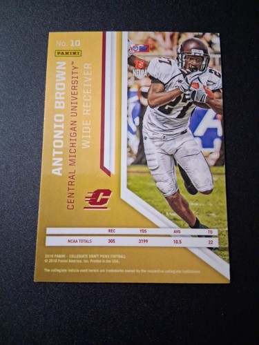 2016 Panini Prizm Collegiate Draft Picks ANTONIO BROWN #10 Central Michigan - Picture 2 of 2