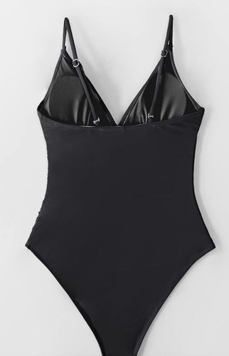 CUPSHE Damen Badeanzug Einteiler schwarz mit geraffter Bauchkontrolle Größe L neu mit Etikett - Bild 4 von 4