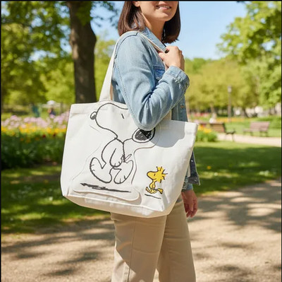 Peanuts Snoopy & Friends Canvas Tote Bag Cute Cartoon Shopper Shoulder Bag NWT