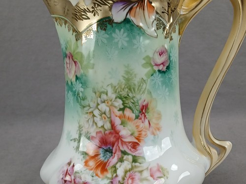 RS Prussia Steeple Mold 6 Pink Orange Poppies Green & Gold Chocolate Pot - Picture 7 of 16