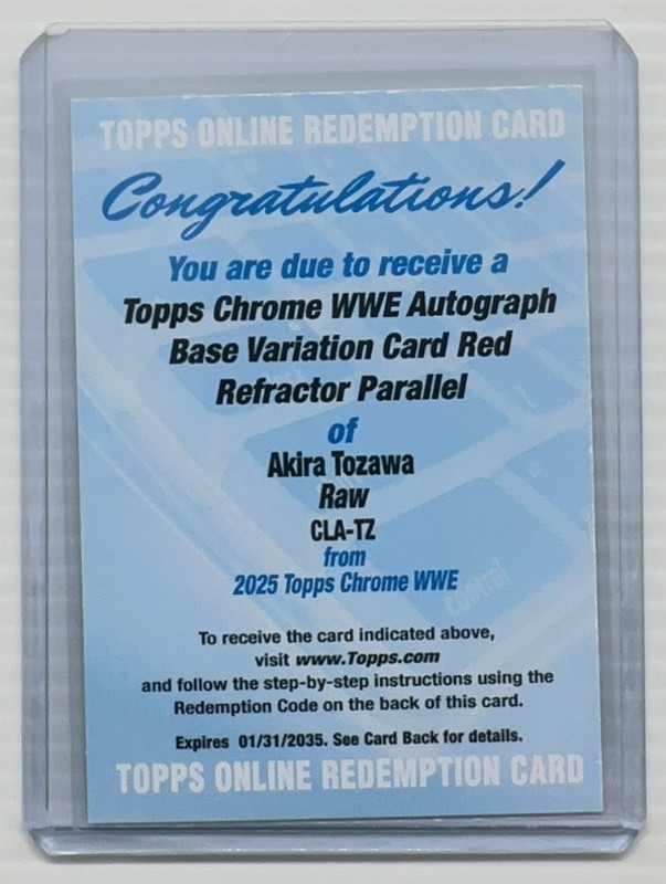 2025 Topps WWE Chrome Akira Tozawa Red Refractor Variation Auto Autograph #/5