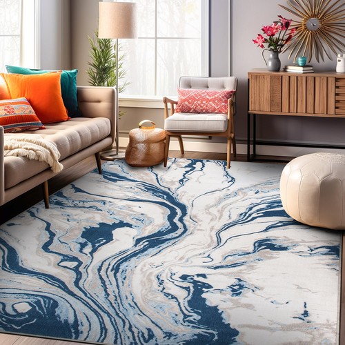 Rugshop Area Carpet Modern Watercolor Wave Abstract Non Slip Rug Living Room Rug - Picture 1 of 31