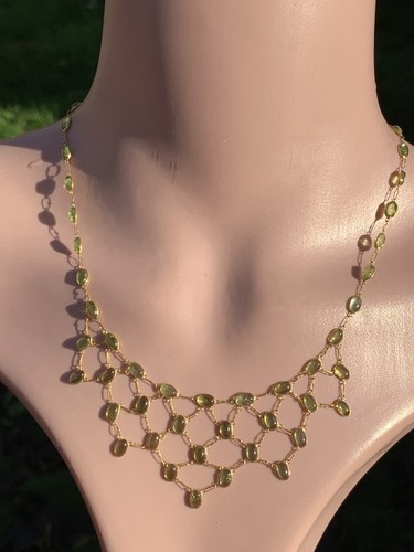 9ct gold incredible natural cabochon Peridot chandelier pendant necklace 7.3 G - Picture 1 of 8