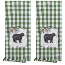 New Set of 2 Kay Dee Designs Pinecone Bear Trails Gingham Kitchen Tea Towels
